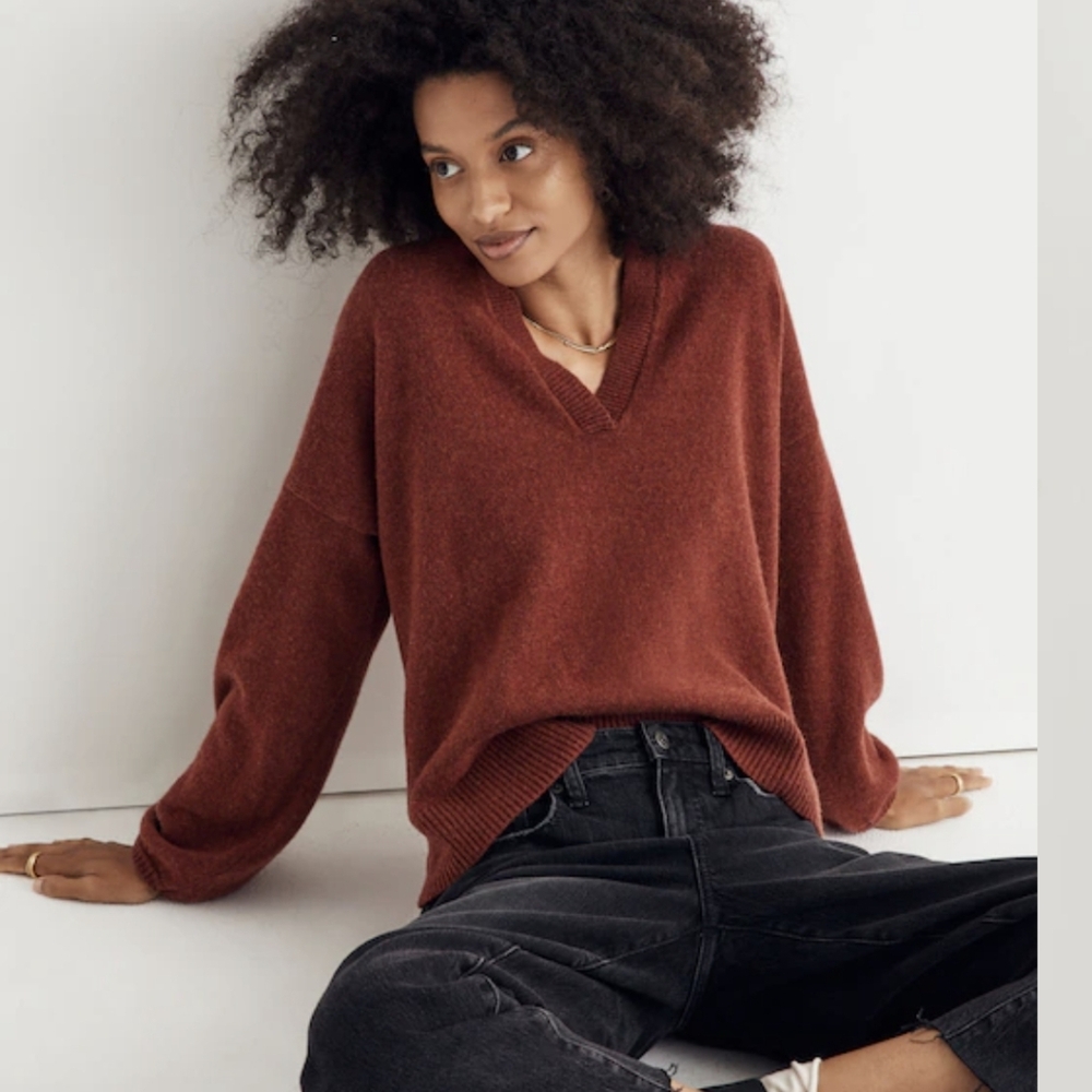 Madewell Wiltshire V-Neck Pullover WOOL BLEND Sweater Rust SZ.S NWT